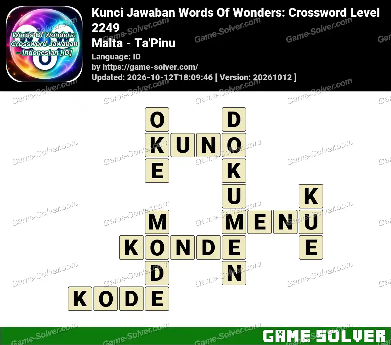 Kunci Jawaban Words Of Wonders: Crossword Level 2249 – Malta – Ta’Pinu
